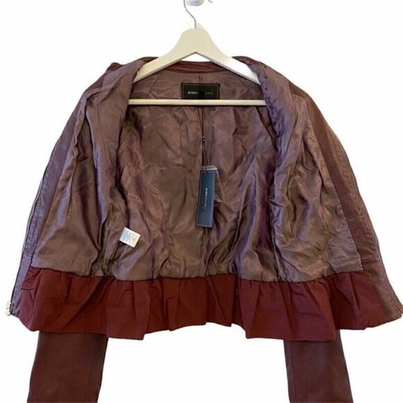 BCBGMAXAZRIA Leather Jacket Coat Purple Peplum Small - Picture 6 of 12